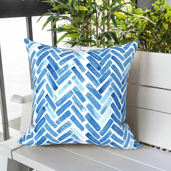 LVTXIII Outdoor Throw Pillows, Decorative Throw Pillows with Inserts, 20"x20" Square Pillows for Bed, Couch, Sofa and Patio Furniture, Set of 2, Blue Bricks