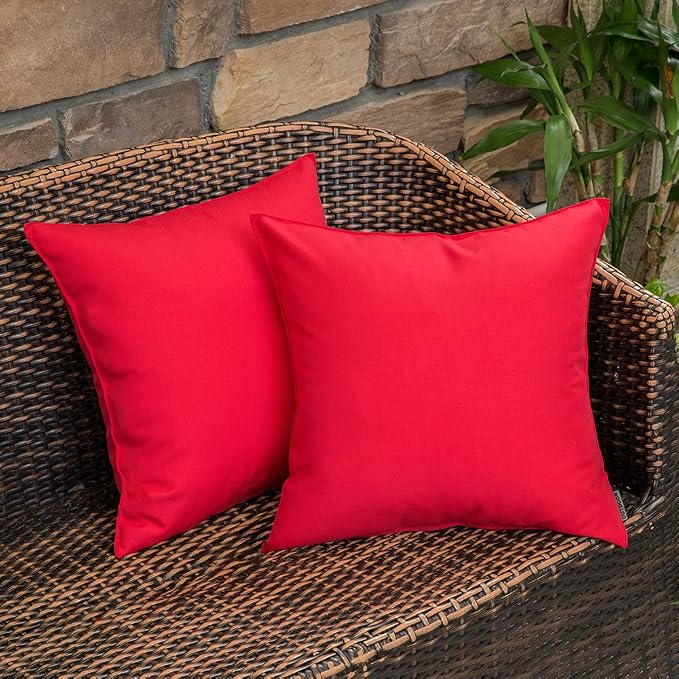 MIULEE Decorative Outdoor Waterproof Pillow Covers 18x18 Red | Decorative Patio Furniture,Pack of 2,Accent Square Soild Throw Pillow Covers,Summer Garden Tent Couch Sofa