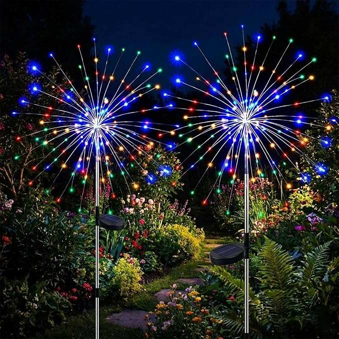 Solar Firework Lights Outdoor, Adjustable 32" to 51" Extra Tall, 200 LED Stainless Steel 3-Section Pole, 8 Modes Waterproof Starburst Garden Lights for Yard Pathway Walkway Decor(Color 4 Pack)