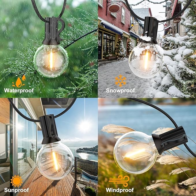 GPATIO Outdoor String Lights, 50FT G40 Bulbs Shatterproof Patio Lights, Waterproof Dimmable Hanging Outdoor Lights, Connectable LED Outside Lights for Backyard Yard Gazebo Porch Party
