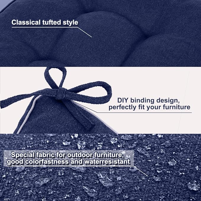 Wenqik 48 x 19 x 4 Inch Outdoor Bench Cushion Set of 3 Waterproof Tufted 1 Patio Loveseat Cushions and 2 Square Chair Seat Pad for Outdoor Furniture Couch Swing Sofa Wicker Settee(Navy Blue)