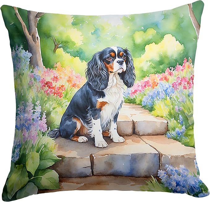 Caroline's Treasures Cavalier Spaniel Spring Path Throw Pillow Machine Washable, Indoor Outdoor Decorative Pillow for Couch, Bed or Patio, 18Hx18W