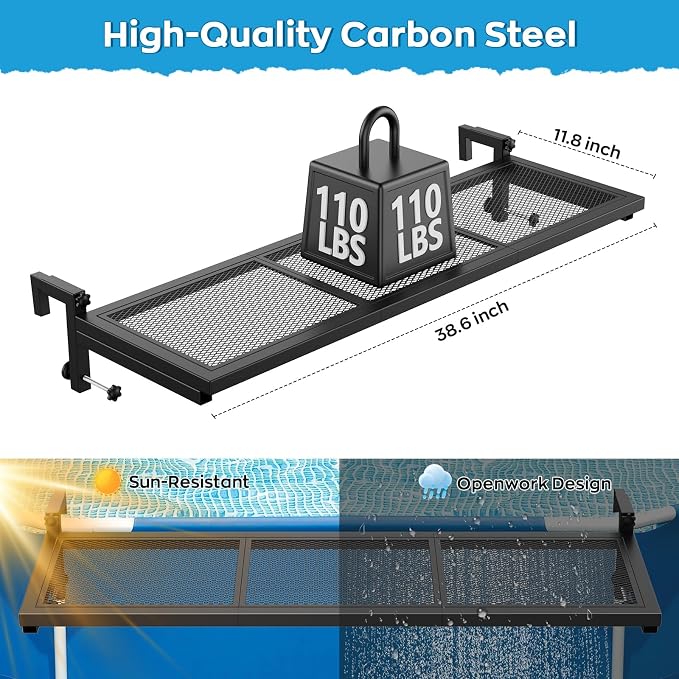 Pool Bar Above Ground Poolside Bar, Heavy-Duty Carbon Steel Patio Poolside Table, Fits 4.3 Inch or Less Top Rail, Pool Accessories 38.6×11.8 Inch Tabletop