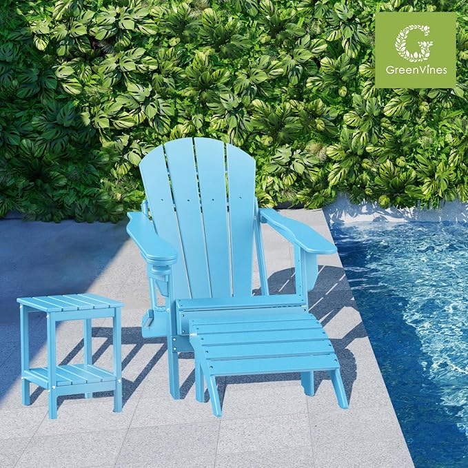 GREENVINES Adirondack-Outdoor-Side-Table | 14 x 13 Inches | HDPE Plastic | All Weather | Arctic | Outside End Tables | Storage Shelf | for Patio Porch Backyard Indoor