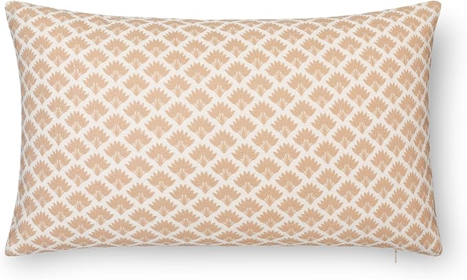 Modern Farmhouse California Casual Indoor Outdoor Lumbar Pillow Cover, 12"x20" Water Repellent for Patio, Backyard, Couch, Poolside, Ivory Cream Tan Print Ravenala Palm Tree