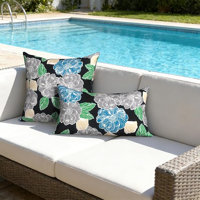 12x20 Inch Lumbae Pillow Covers, Rectangle Waterproof Throw Covers Set of 2, Decorative Patio Furniture Cushion Cases for Porch Garden, Peony Garden