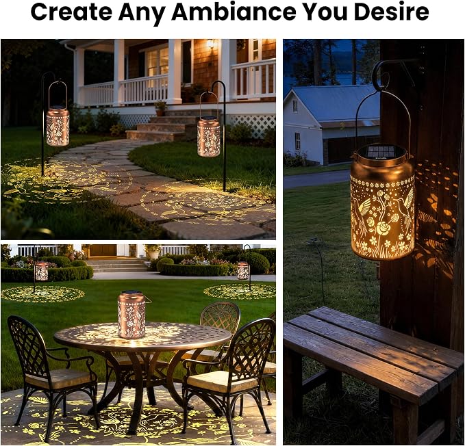 JEJOT Hummingbird Solar Lanterns Outdoor Waterproof,Birthday Gift for Women | Gifts for Mom Grandma, Metal Hanging Solar Light for Yard Garden Porch Landscape Deconration-1Pack