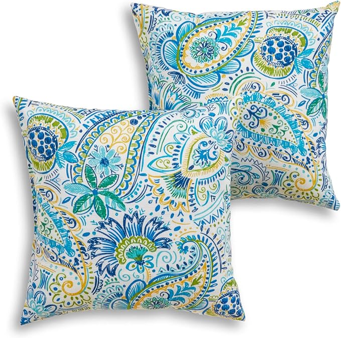 South Pine Porch Outdoor 17-inch Square Accent Pillow, Set of 2, Baltic Paisley