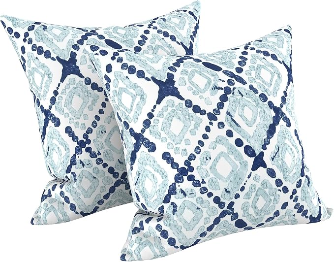 LVTXIII Outdoor/Indoor Throw Pillows, Decorative Throw Pillows with Inserts, 18"x18" Square Pillows for Bed, Couch, Sofa and Patio Furniture, Set of 2, Boho Geometry Blue