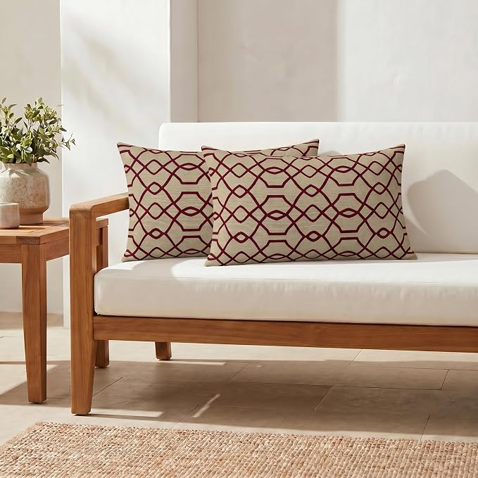 RSH DECOR: Sunbrella Jumbo Lumbar Pillows Set of 2 | 26" x 16" | Water and Fade-Resistant Fabric | Outdoor Pillow Covers with Down-Alternative Inserts | Made in USA (Folio Terracotta)