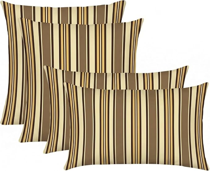 RSH DECOR: Sunbrella Lumbar & Square Pillows Set of 4 | 20" x 12" & 17" x 17" | Water and Fade-Resistant Performance Fabric | Outdoor Throw Pillows | Made in USA (Anthony Praline)