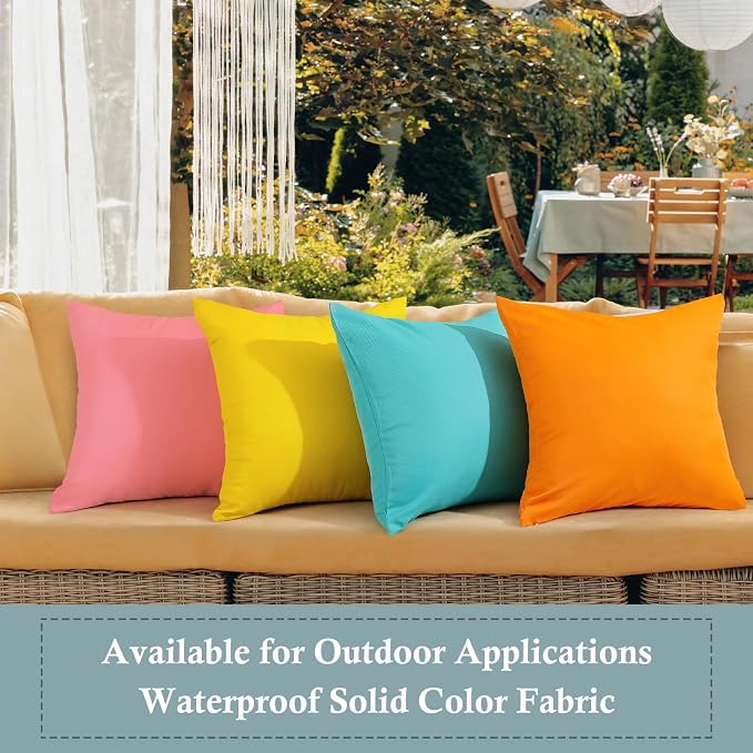 fauson Outdoor Pillow Covers 18x18 Set of 4, Outdoor Waterproof Decorative Throw Pillow Covers for Garden Patio Tent Balcony Bench Couch Sofa