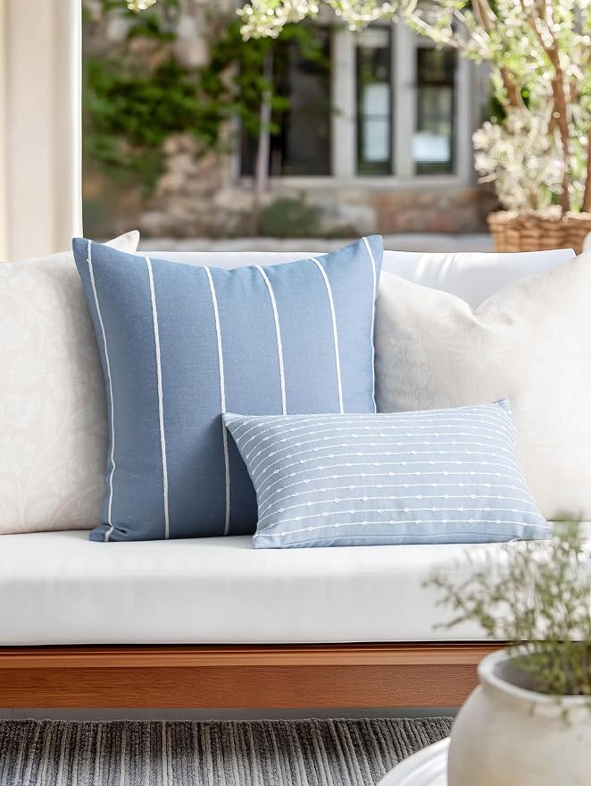 Coastal Linen Indoor Outdoor Throw Pillow Cover Only, 20"x20" Water Repellent for Patio, Backyard, Couch, Neutral Beige Floral