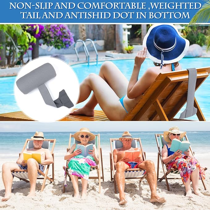 Kigley 2 Pcs Chaise Lounge Headrest Pillow for Patio Outdoor Pool Headrest Pillow Quick Drying Lounger Supplies for Adult with Non Slip Weighted Tail(Gray)