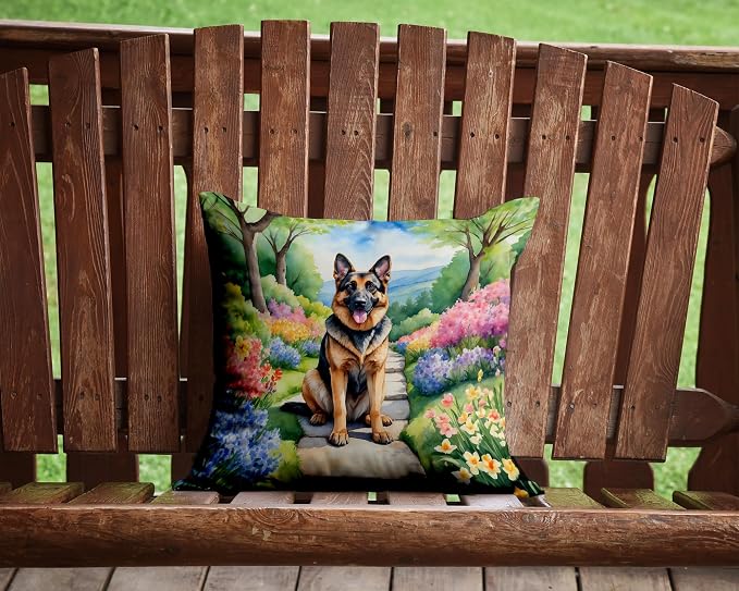 Caroline's Treasures German Shepherd Spring Path Throw Pillow Machine Washable, Indoor Outdoor Decorative Pillow for Couch, Bed or Patio, 14Hx14W