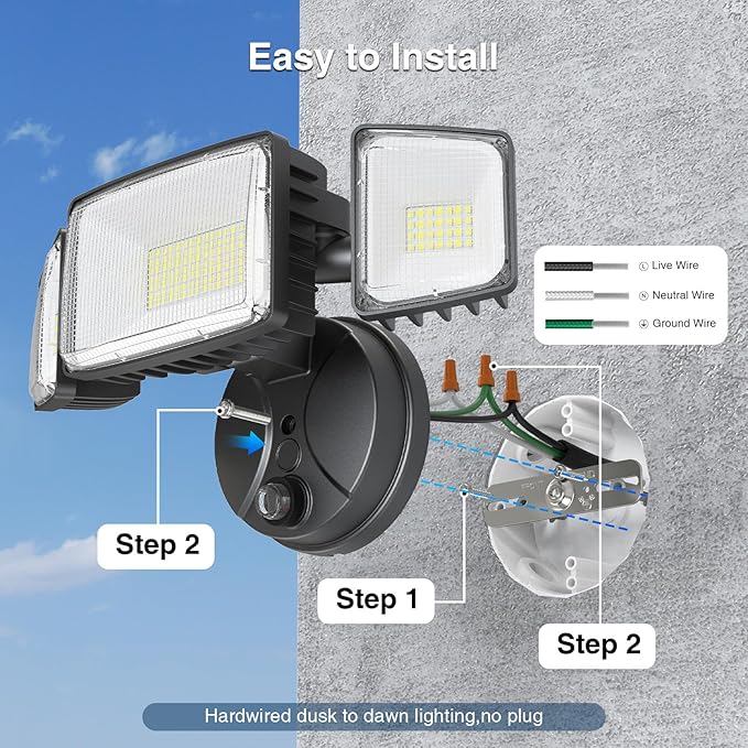 Onforu 100w Dusk to Dawn Outdoor Lighting,11000LM Led Outdoor Light from Dusk Till Dawn,Super Bright Flood Light,IP66 Waterproof Exterior Security Black Light Fixture,3 Heads Photocell for Garage,Yard