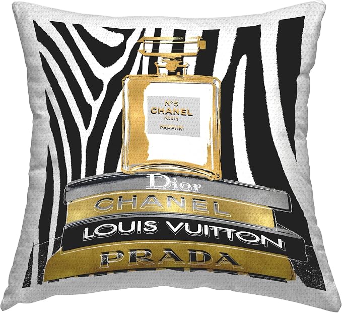 Stupell Industries | Glam Fragrance Fashion Book Stack Black, 18 x 18 | Outdoor Pillow, Made in USA - By Madeline Blake