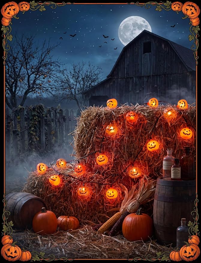 Halloween Decorations Pumpkin String Lights - 20 LED 12 FT 3D Cute Waterproof Light up Orange Jack-O-Lantern Plug-in Lights, Waterproof for Home Yard Party Indoor Outdoor Decor, Connectable