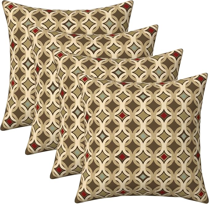 RSH DECOR: Sunbrella Square Throw Pillows Set of 4 | 20" x 20" | Water and Fade-Resistant Performance Fabric | Outdoor Pillow Covers with Down-Alternative Inserts | Made in USA (Tango Mink)