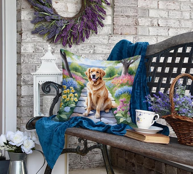 Caroline's Treasures Golden Retriever Spring Path Throw Pillow Machine Washable, Indoor Outdoor Decorative Pillow for Couch, Bed or Patio, 18Hx18W