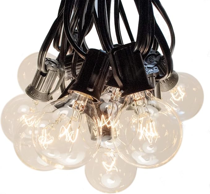 100 Foot Globe String Lights - 105 G40 Clear Bulbs (5 Extra) - Black Wire | Outdoor String Lights for Patio Cafe Bistro Deck Backyard Market Party and Wedding Lighting