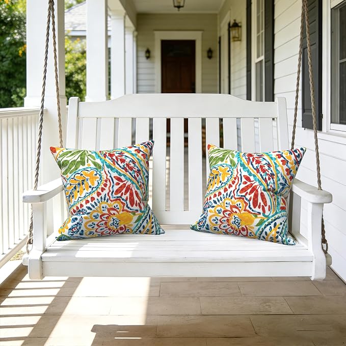 LVTXIII Outdoor Throw Pillows, Decorative Throw Pillows with Inserts, 16"x16" Square Pillows for Bed, Couch, Sofa and Patio Furniture, Set of 2, Paisley Multi