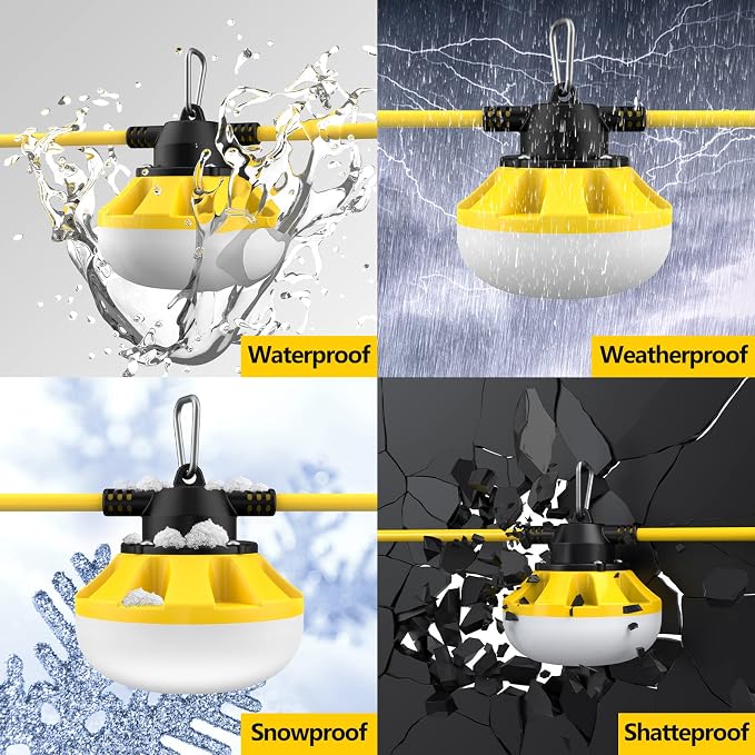 50FT Construction String Lights LED Industrial Grade Free for Climbing Hook | Best for Construction Sites, Renovation, Walkways,Patio,Mine cave, Outdoor, and Other Outdoor Lighting Solutions Use