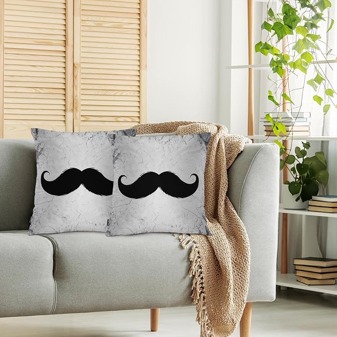 Swono Mustache Set of 2 Square 18x18 Inch Throw Pillow Cover Grunge Hipster Mustache Black Soft Pillowcases Pillow Cushion Covers for Home Sofa Couch Garden Bench Living Room Car Decoration
