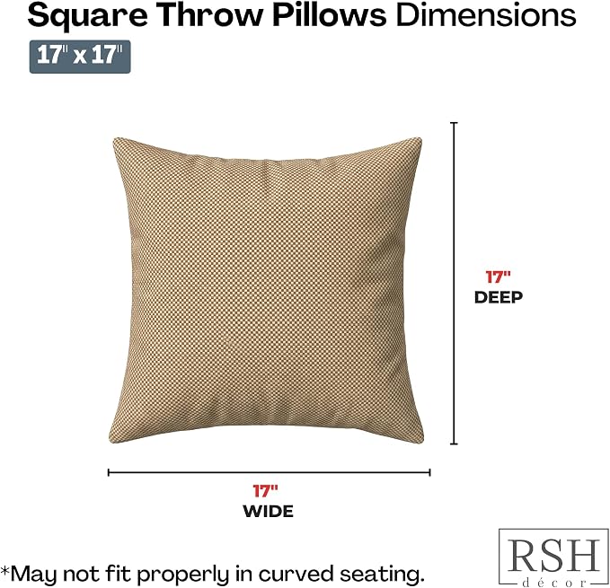 RSH DECOR: Square Throw Pillows Set of 4 | 17" x 17" | Water and Fade-Resistant Performance Fabric | Outdoor Pillow Covers with Down-Alternative Inserts | Made in USA (Trixie Wicker)
