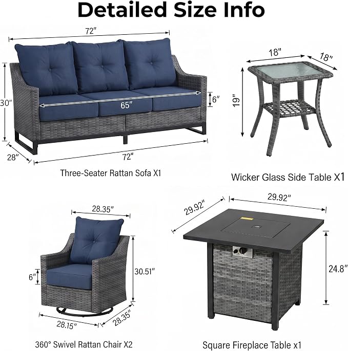 5 Pieces Patio Furniture Set, Weather-Resistant Wicker Swivel Rocker with Soft Cushions & Side Table,All Weather Outside Furniture with Ottoman for Porch, Garden, Backyard