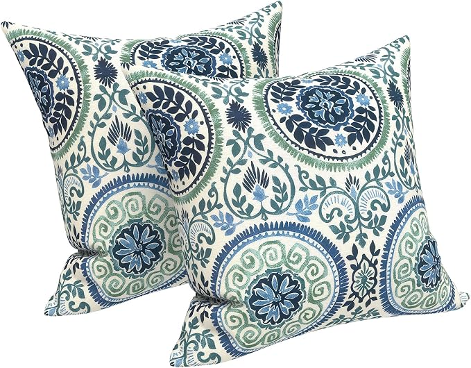 LVTXIII 2 Pack Outdoor Pillows 18x18 Inch, Square Throw Pillows with Inserts, Decorative Water-Repellent Pillow Cushions for Patio Furniture and Garden Sofa, Coastal Medallion