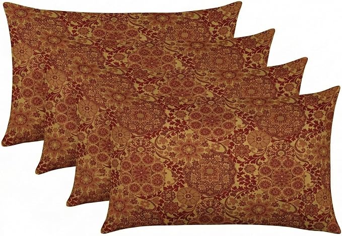 RSH DECOR: Outdura Lumbar Throw Pillows Set of 4 | 20" x 12" | Water and Fade-Resistant Performance Fabric | Outdoor Pillow Covers with Down-Alternative Inserts | Made in USA (Marrakech Salsa)