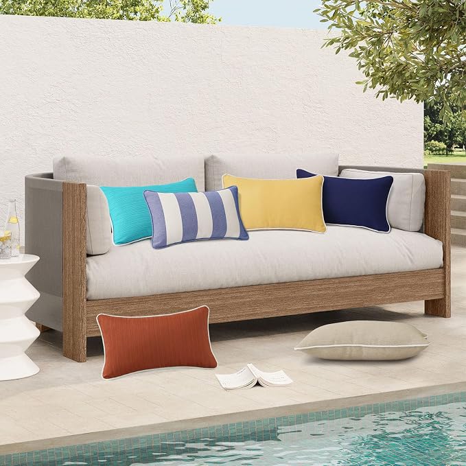 Unimatta Decorative Outdoor Water Repellent Throw Pillows with Inserts, Set of 4, 20" x12" Pillows for Patio, Backyard, Bed, Couch, and Patio Furniture, Tangerine