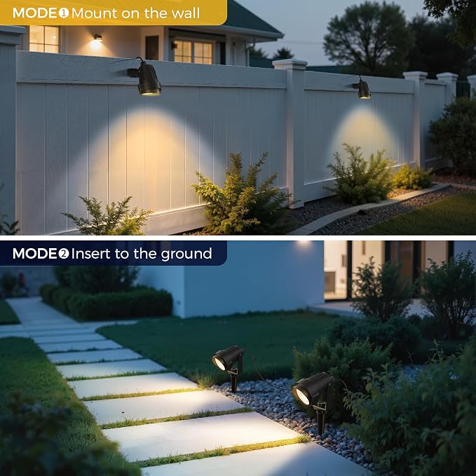 L LOHAS LED 5W Landscape Lighting Outdoor Spotlight 3000K 4 Pack | Waterproof Outdoor Flood Light with Dusk to Dawn Sensor, Plug in Landscape Lighting for Yard, Garden, Pathway and Plants