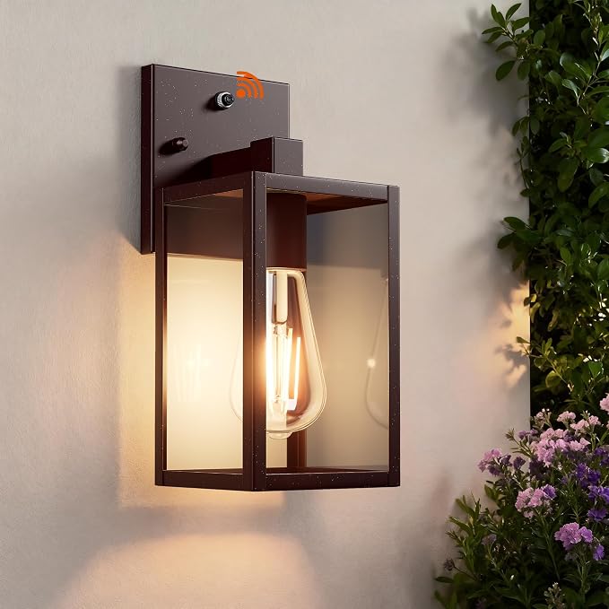 Oil Rubbed Bronze Dusk to Dawn Outdoor Porch Lighting Fixtures Wall Mount, Sensor Exterior Wall Light for House, Ouside Lantern Lamp, Waterproof Wall Sconce Lights, Coach Light for Garage