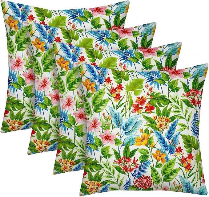 RSH DECOR Square Throw Pillows Set of 4, 17" x 17", Outdoor Pillows Waterproof, Outdoor Pillow Covers, Pillow Covers for Couch, Carena Multi Made in USA