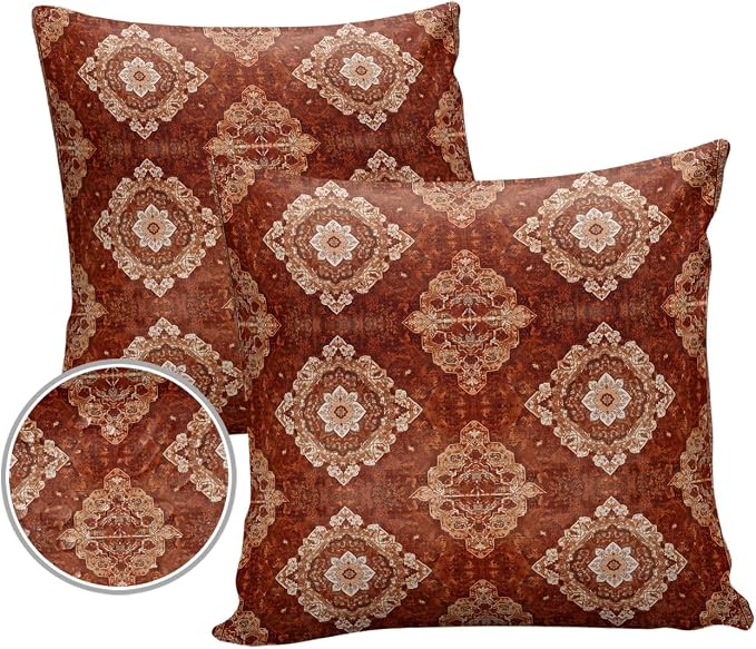 Prime Leader Outdoor Waterproof Pillow Covers Set of 2, Medieval Turkish Patterns Mural Wallpaper Retro Patio Throw Pillow Covers, Decorative Cushion Case for Couch Sofa Furniture Garden, 24x24 Inch