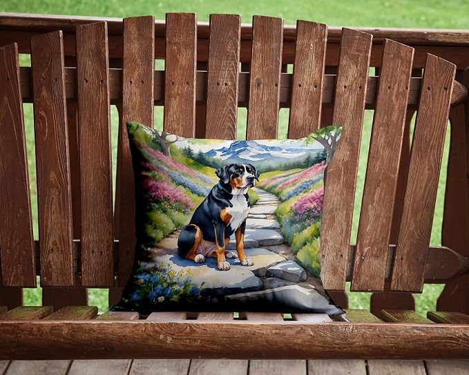 Caroline's Treasures Greater Swiss Mountain Dog Spring Path Throw Pillow Machine Washable, Indoor Outdoor Decorative Pillow for Couch, Bed or Patio, 14Hx14W