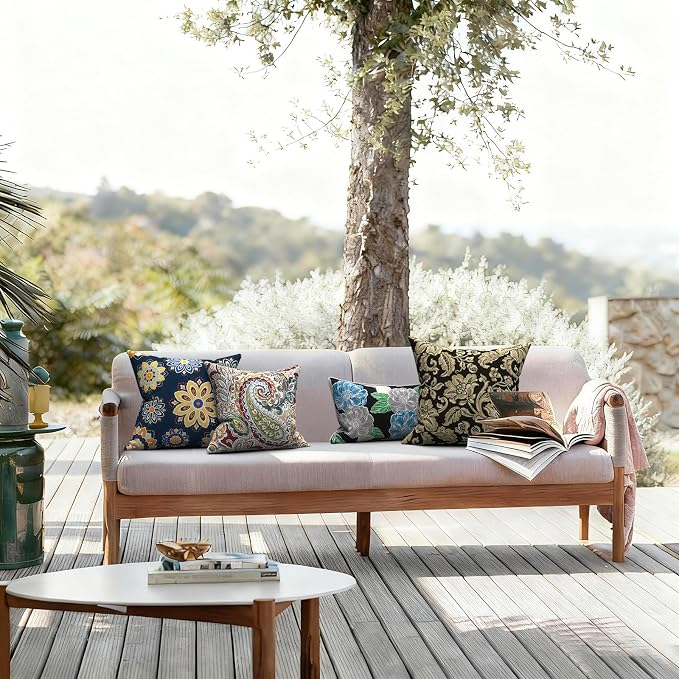 LVTXIII Outdoor Pillows 20x20 Inch, 2 Pack Large Decorative Square Throw Pillows with Inserts for Couch, Bed, Floor Seating, Patio Furniture, Jacobean Black
