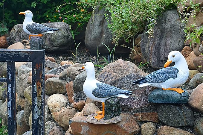 Real Seagull Outdoor Statue,Garden Bird Sculpture,Beach Statue Decor,Resin Animal Seabird Ornaments,Coastal Beach Decor for Outdoor Table Decor for Garden,Terrace,Lawn,Yard