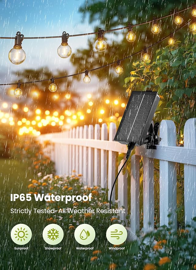 Brightown 58FT Solar String Lights Outdoor, IP65 Waterproof, Remote, Timer | Patio Lights with 17 LED Shatterproof Bulbs, 3 Light Modes, Dimmable, Outside Light for Backyard Porch Yard Party Xmas Decor