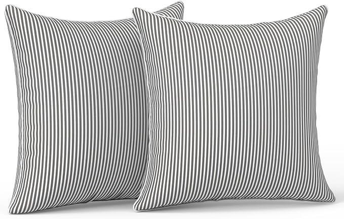 LVTXIII Outdoor/Indoor Throw Pillows, Decorative Patio Accent Pillows, Fluffy Water Repellent Garden Cushions for Home Patio Coach Sofa Use, 18×18 Inch, Pack of 2, Strip Grey