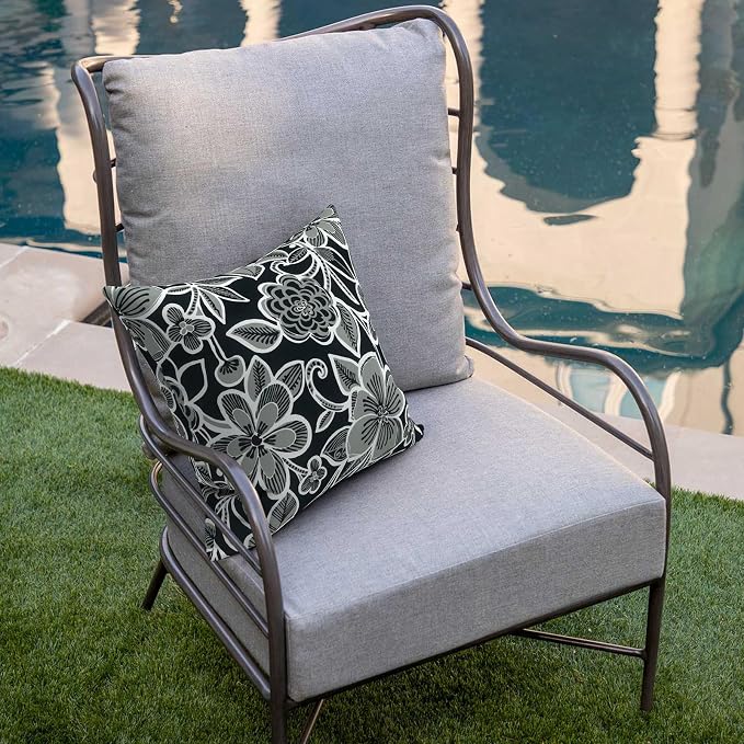 DYTXIII Pack of 2 Outdoor Waterproof Pillow Covers ONLY, 18"x18" Square Decorative Double Printed Throw Pillow Cases for Patio Couch Porch Furniture, Flower Black
