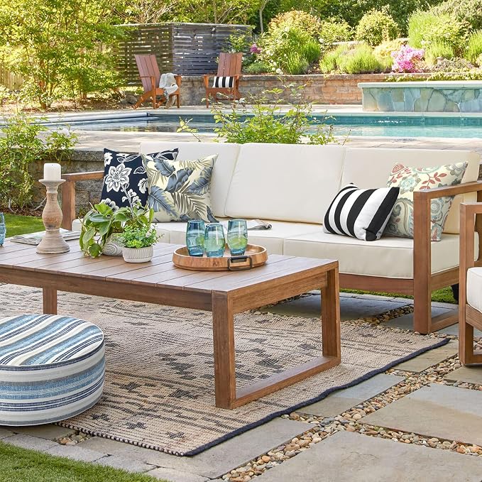 Outdoor Throw Pillows 16x16 Inch, Water Repellent Patio Pillows with Inners Set of 2 for Patio Furniture Home Graden, ‌Lush Palm Blue