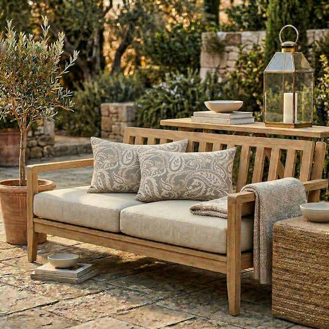 RSH DÉCOR: Designer Select Lumbar Throw Pillows Set of 2 | 20" x 12" | Water and Fade-Resistant Performance Fabric | Indoor Outdoor Accent Pillows | Made in USA (Ayideal Fossil)