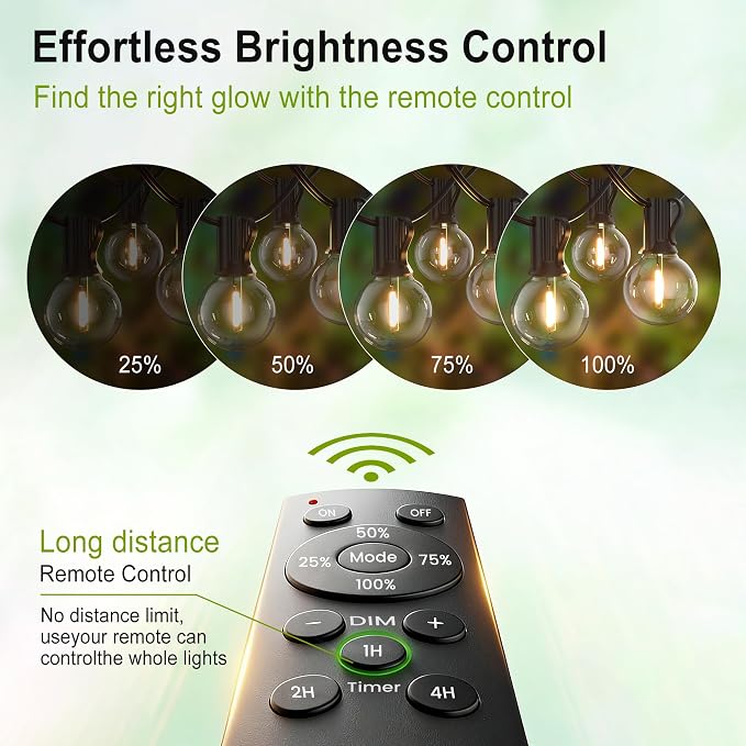 Outdoor String Lights Waterproof 75FT (1FT Bulbs Spacing) Remote for Patio | Connectable Outside Lighting Remote Dimmable,3 Modes,Timmer with 75 Plastic Globe Bulb for Backyard Bistro Porch Garden Fence