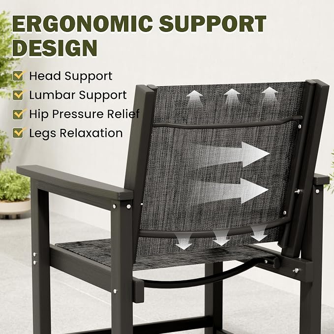 Amopatio HDPE Outdoor Dining Chairs Set of 4 All-Weather Patio Chairs with Textilene Backrest