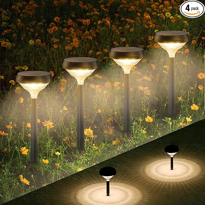 Linkind Solar Lights Outdoor4 Pack, Solar Pathway Lights Warm White | Landscape Path Lights,IP65 Waterproof Solar Lights for Walkway Yard Garden Driveway