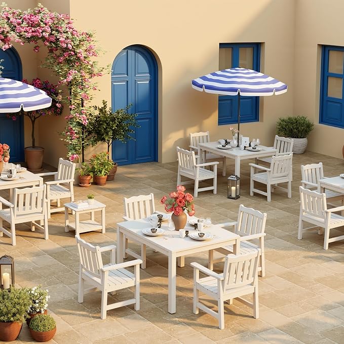 Stoog Oversized Patio Chair, All-Weather Outdoor Chairs with Curved Backrest, 400 lbs Support Patio Dining Chair, for Backyard, Garden, Porch, Deck and Balcony, White