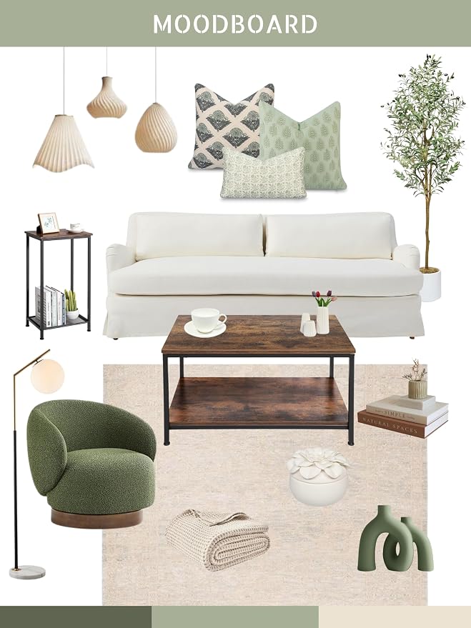 Crumbs Home Modern Farmhouse California Casual Indoor Outdoor Throw Pillow Cover, 20"x20" Water Repellent for Patio, Backyard, Couch, Earth Tone Light Green Tan Block Print Vintage Hydrangea Flowers